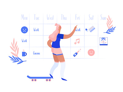 Schedule character days girl illustration planing schedule time time management timetracker vector week work