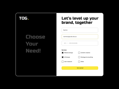 Log in page for TOG. design figma log in pag registration ui ux website