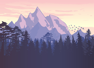 Sunset above mountain. background banner birds concept art design digital art fantasy art graphic design illustration landscape sunset wallpaper design wild nature illustration