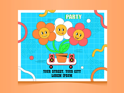 Party invitation design. banner colorful art concept art design fantasy art flowers illustration party invitation retro design vector art vector invitation