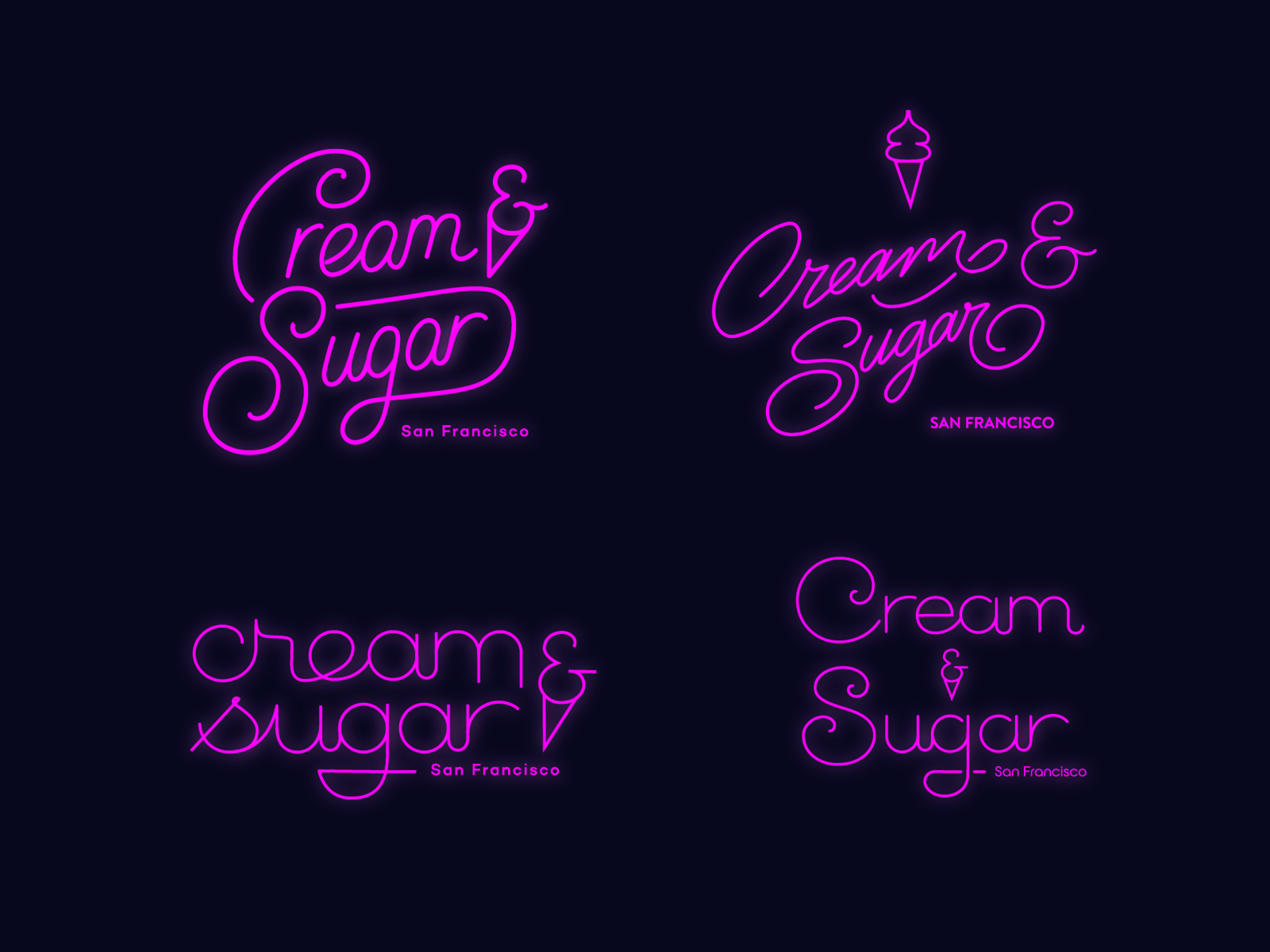 Cream & Sugar branding calligraphy custom design dessert flow fun gif handtype identity lettering logo neon sanfrancisco script sign sugarcream type typography unique