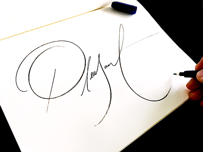 Pleasant calligraphy flow lettering logo minimal oneline pleasant script solid type