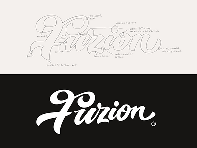 Fuzion branding brush calligraphy custom design flow fuzion graphic handwritten illustration lettering logo process script studio type typography unique