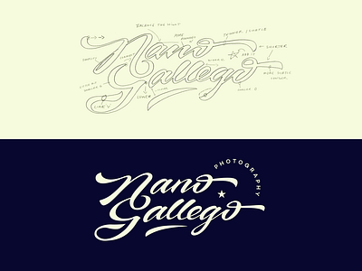 Nano Gallego brand branding brush calligraphy custom design flow graphic handwritten illustration lettering logo process script signature sketch type typography unique vector