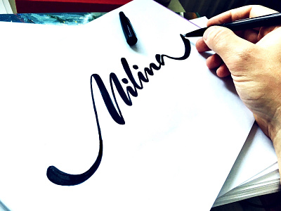 Milina brand branding brush calligraphy classic design flow graphic handwriting handwritten identity lettering logo paper process script signature sketch type typography