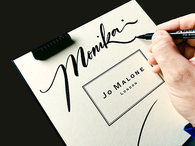 Monikai / Jo Malone brand branding brush calligraphy classic custom design flow handwriting handwritten illustration lettering logo process script signature sketch type typography unique