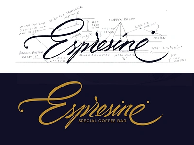 Espresinė (cafeteria) brand identity branding brush caffee calligraphy custom espresinė flow goodtype handtype handwritten lettering logo logo design logo designer logolearn process script script font sketch