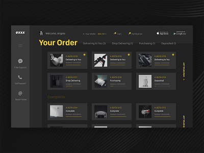 Exxx International Delivery black blackandyellow delivery design interface listing uidesign uiux yellow