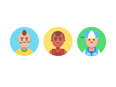 Sports Fans Character Avatar avatar baseball basketball charachter design clothes expression face flat hat head illuatration profile smile soccer