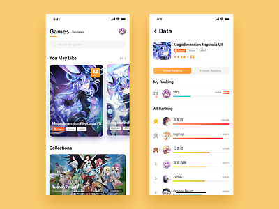 UX | Game Length Rank appstore card competition game app gradient color interaction iphonex list page neptune progressbar rankings rating search bar tabs tag design top 10 tuohuo ui ux design user center design ux ui
