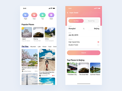 UX | Trip Recommend booking app button design button states cute art feed flight app flight booking app gradient icon hotel app hotel booking ranks recommend tabbar taxi app text area trains travel app trip planner ui ux design ux design
