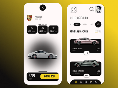 Car rental app design inspired by Porsche 3d animation branding design figma figma photoshop graphic design illustration logo motion graphics ui uiuxdesign ux vector web design