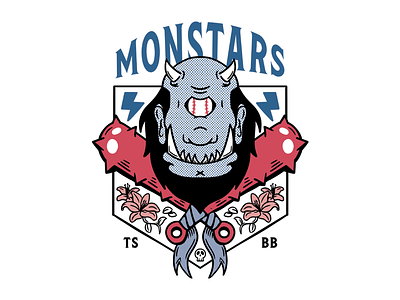 Monstars Baseball Team apparel baseball club demon design flat flower halftone lightning lily monster oni