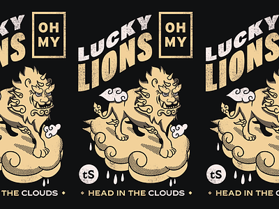 Lucky Lions T-shirt apparel design flat halftone illustration korean lion
