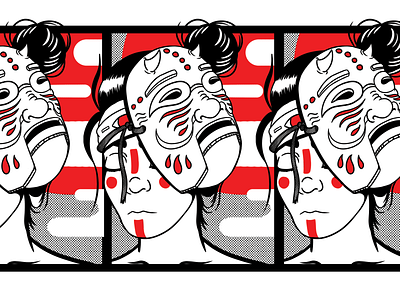 Oni Mask design eye face flat halftone illustration korean mask oni red