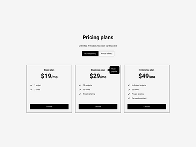 Pricing plans page for AI product ai web website