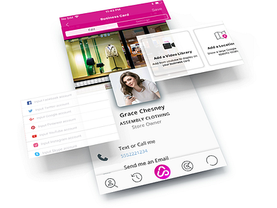 Upline Business Card Builder app design girl mobile phone pink ui ux