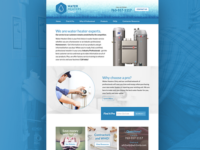 Water Heaters Only design development landing page marketing ui website