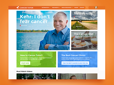 Cancer Tutor Website - Home cancer content heavy design grid landing natural orange ui ux website