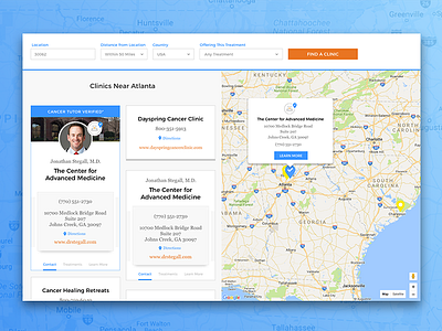 Find A Clinic cancer cards clinics design doctors find map search simple ui ux