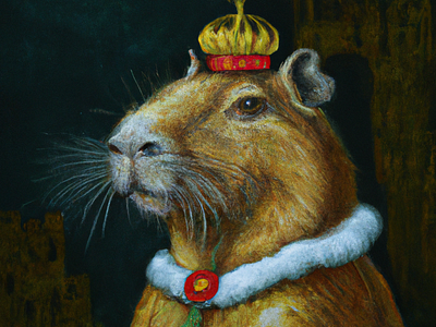 an oil painting portrait of a capybara in royal robes