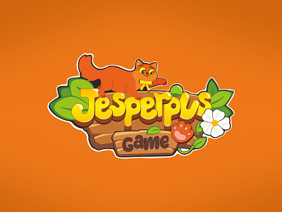 Jesperpus game logo cat flower green logo logo design logotype orange paw yellow