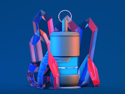 Crystals & grenade 3d c4d colorful crystals grenade sci fi