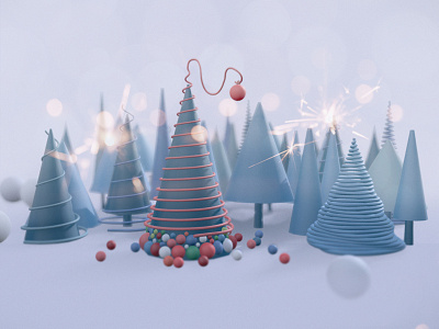 New year tree 3d c4d colorful illustration merry christmas nature winter