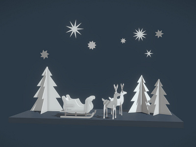 Santa Claus sleigh 3d c4d cartoon deer illustration merry christmas ny paper sleigh
