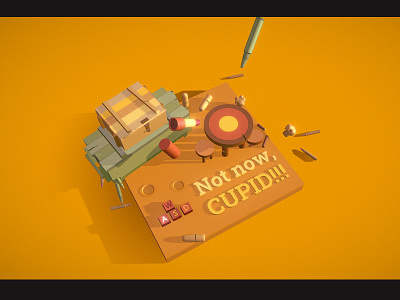 Not now, Cupid!!! 3d aim bullet c4d colorful draft game illustration love red shooter st valentine web