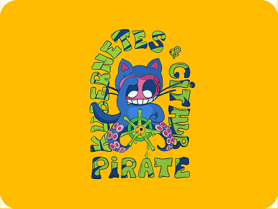 Kubernetes & GitHub pirate colorful devops graphic design illustration like demons eye octocat psychedelic psychodelic web