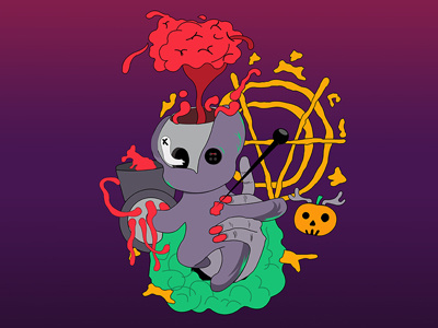 Daemonical Eye - Vodoo blood orange red doll pumpkin brain gore trash vodoo