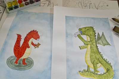 Finished baby dragons dragon illustration sketchs watercolor