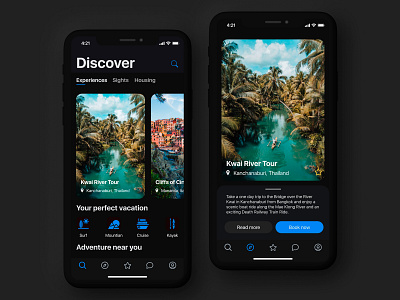 Traveling App adventure booking clean concept dark design discover figma housing sights tour travel ui vacation
