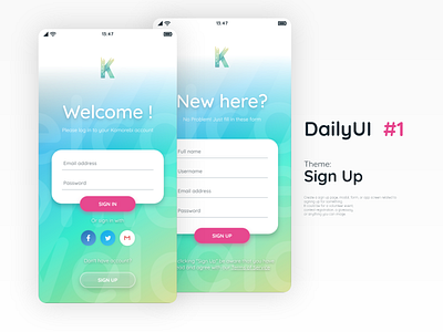 DailyUI #1 - Komorebi App Sign Up app dailyui design digital dribbble login