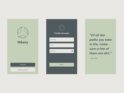Hikery app app concept dailyui dailyui 001 hiking sign up sketch trails ui ux