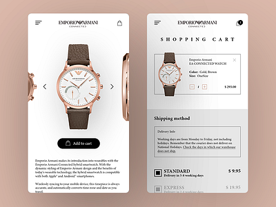 EA Connected Mobile armani beauty brand design fashion gold leather mobile responsive ui watch