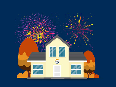 Illustration for EDC edc fireworks house illustration new years