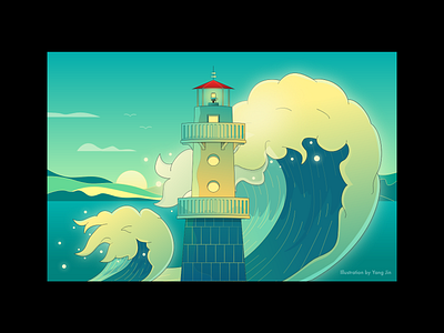 Illustrations for Shengsi - 六井潭 branding illustration lighthouse liujingtan postcard shengsi 六井潭 国潮 嵊泗 插画 新国风 明信片 灯塔 风景 风格设计
