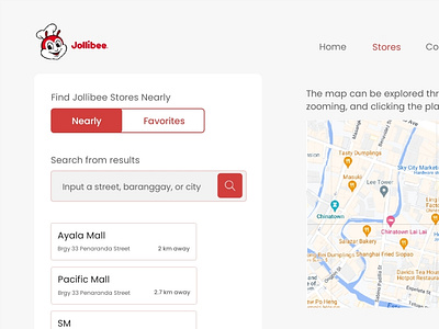 Jollibee UI Stores Page graphic design ui website