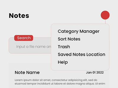 Notes App Opened Menu graphic design mobile design ui