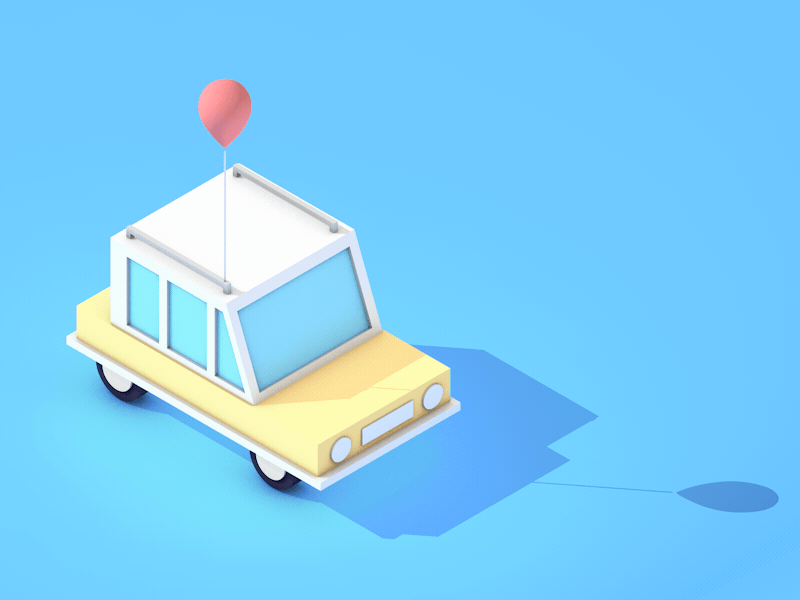 Hello Dribbble! 3d animation balloon car debut first shot happy