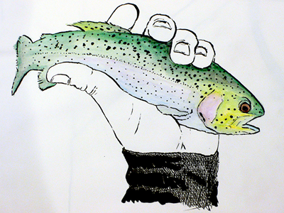 Trout draw fish hand illustration ink pen trout watercolor