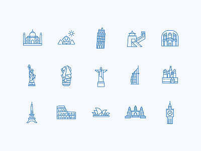 Landmark Icons icon iconography icons illustration landmarks linear minimalist set travel world