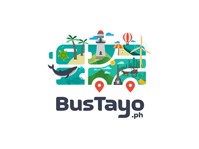 BusTayo logo featuring sites & experiences in the Philippines branding design flat icon illustration nature philipines shirt travel vector