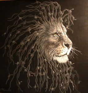 Barbedlion acrylic barbedwire lion painting