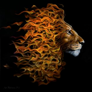 Fire Lion acrylic airbrush fire flames lion painting