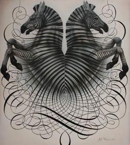 Indivisible calligraphy flourishing horse illustration pen zebra