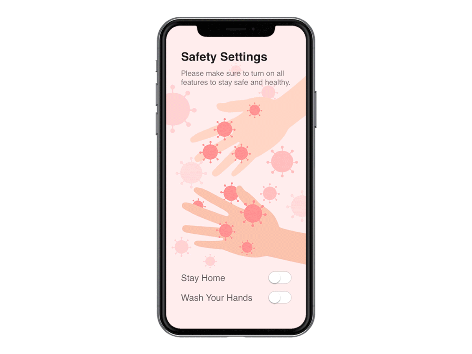 DailyUI 015 - Safety Settings Switch Buttons corona coronavirus covid covid 19 covid 19 covid19 hand washing handwash health healthy safe safety settings stay at home stay home stay safe stayhome switch ui