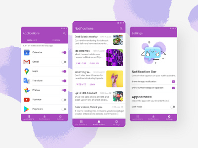 Notif Blocker Application - 2016 calendar component gmail google maps icons8 illustration material material design notification photos purple sketch theme translate ui ui ux uidesign unsplash ux youtube